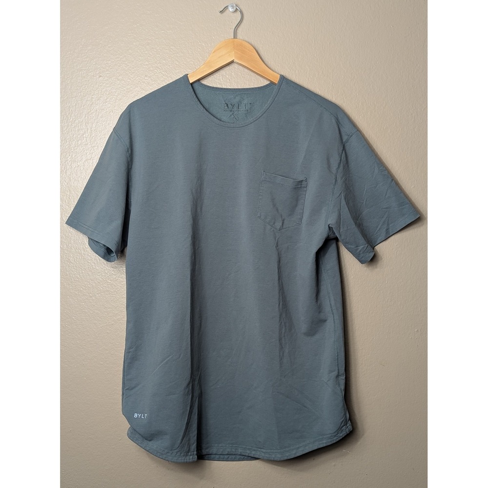 BYLT Drop Cut Lux Pocket T-Shirt Mens XL Gray Short Sleeve Curved Hem Athletic